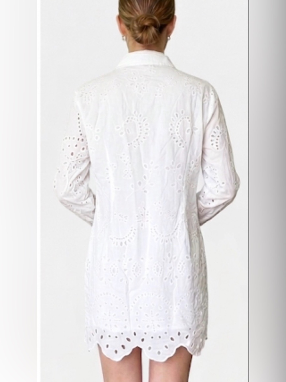 Chartou 100% Cotton Eyelet Long-Sleeve Dress in White - Picture 2 of 4